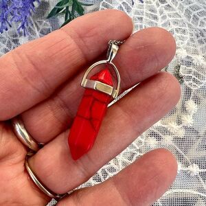 Vintage Red Howlite Stone Pendant Necklace